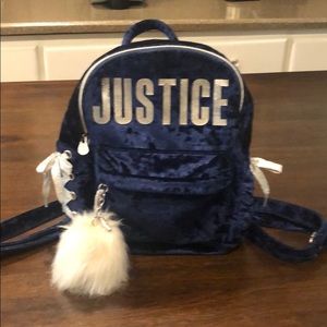 Justice blue velvet mini backpack purse